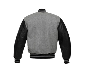 Customizable High Street Varsity Winter <b>Jacket</b> with Stand Collar Green Body & White <b>Leather</b> Sleeves for <b>Men</b> Adults - Product Image 2