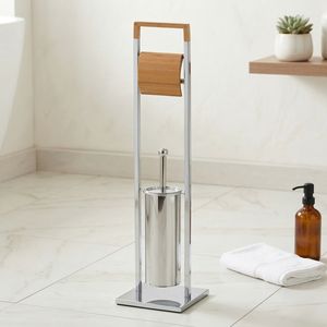 Soporte de Papel Higiénico de Tubo de Acero para Almacenamiento en el Hogar, Moderno, con Cubierta de Bambú, Ecológico, Fabricante de Muebles para el Hogar, Organizador - Product Image 1