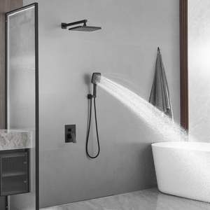 Grifo de Ducha Negro Mate con Dos Manijas y Dos Funciones de Chorro, 12 Pulgadas Grifo de Ducha Cuadrado de Alta Presión con Válvula Incluida, Grifos para Baño y Ducha - Product Image 4