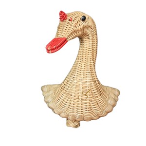 Panier en rotin tressé à la main en forme de canard, à ouverture supérieure, en osier, pour rangement de jouets animaux de la ferme, bac de rangement, corbeille à fruits de comptoir - Product Image 3