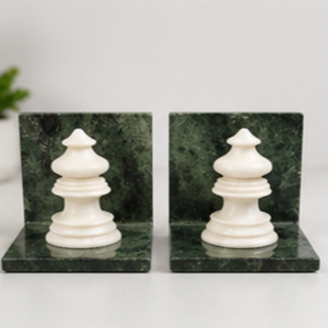 Green Baroda / Banswara Bookends <b>White</b> Pagoda Shape Green Base Traditional Home Decor Craft Art - Product Image 2