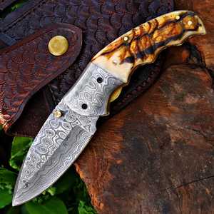 Couteau pliant artisanal de haute qualité en acier Damas, système Liner Lock, pour la poche, EDC, personnalisé, fabricant OEM, fournitures UA, manche en bois, clip - Product Image 2