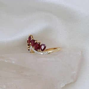 14K Yellow Gold Natural Ruby & Diamond <b>Crown</b> <b>Ring</b> for Women | Pear Cut Gemstone Fine Jewelry Wedding Gift Wholesale - Product Image 6