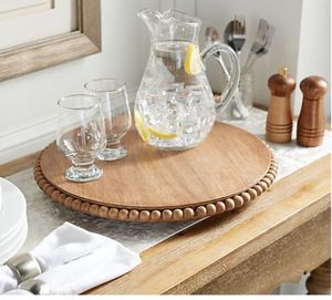 Round Wooden <b>Charger</b> <b>Plate</b> With White <b>Beaded</b> Edge Handmade Modern Decorative Dish Party Tableware - Product Image 4