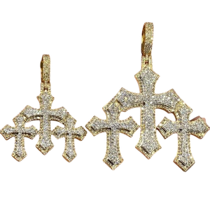 Luxury Triple Cross Pendant VVS1 Moissanite Hip Hop Iced Out Jewelry Custom Hip Hop Pendant in Sterling Silver Charm - Product Image 1
