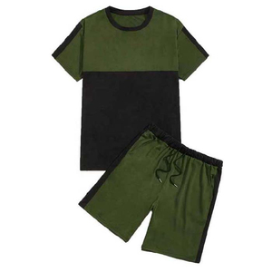 2026 Custom Brand Men's Casual Vintage Sweat Suit Anti-Wrinkle <b>Knitted</b> Tracksuits Pocket Leopard Pattern Top Tee Short <b>Set</b> - Product Image 1