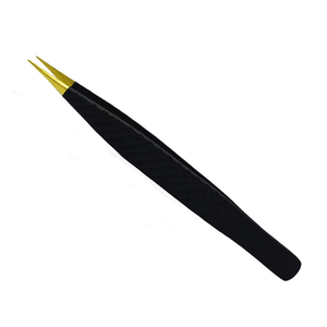 Juego de Pinzas para Pestañas de Acero Inoxidable con Mango Negro y Punta Dorada, Varias Formas para Extensión de Pestañas, Opción de Etiqueta Personalizada - Product Image 4