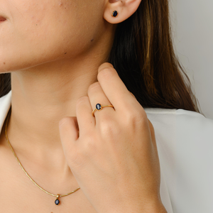 18K Gold Plated Blue Sapphire & <b>Garnet</b> Jewelry Set for Party - Product Image 2