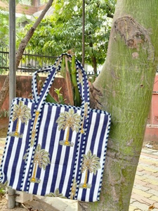 Bolso Tote de Algodón Acolchado Ligero Estilo Vintage, Hecho a Mano, para Compras, Playa, Mercado, Viajes, Gran Capacidad - Product Image 2
