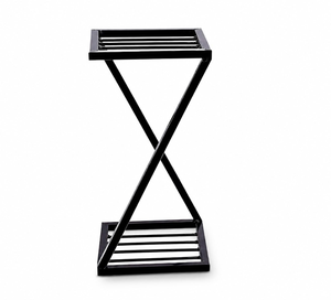 Étagère à plantes en fer noir à 2 niveaux avec étagères à lattes carrées, support moderne à double niveau pour pots de fleurs pour la maison, le balcon, la terrasse - Product Image 2
