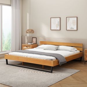 Base de Cama King Size de Madera de Pino en Color Natural y Negro - Product Image 1