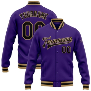 Wholesale Direct OMMIZ INDUSTRY Custom Purple Black-<b>Old</b> Gold Bomber Full-Snap Varsity Letterman <b>Jacket</b> - Product Image 1