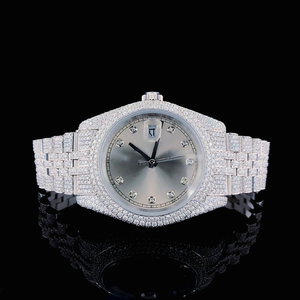 Reloj Mecánico de Lujo con Incrustaciones de Moissanita VVS, Acero Inoxidable, Esfera Plateada con Efecto Rayos de Sol, Diamantes, Automático, Estilo Hip Hop Urbano - Product Image 1