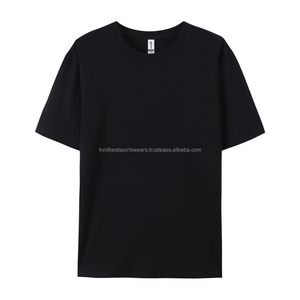 Camiseta de Algodón Negra Oversize para Hombre, de Manga Corta, Cuello Redondo, Estilo Urbano, con Estampado de Letras y Ribete en Contraste, Logotipo Frontal - Product Image 4