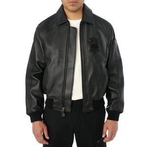 Blouson aviateur en cuir noir Premium Avirex Icon |   Patchwork architectural noir intégral brodé, vente en gros, meilleur prix - Product Image 4
