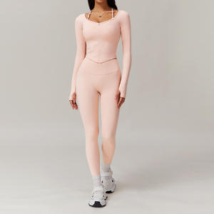 Custom <b>Slim</b> Fit Long Sleeve Solid Sport Pants Quick Dry Gym Activewear 2-Piece Set for Women & Men Yoga <b>Leggings</b> - Product Image 1