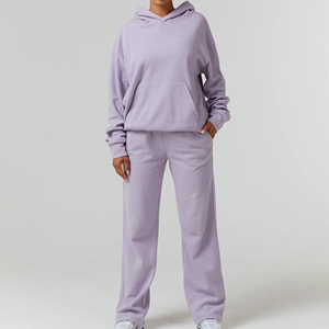 Women's High Quality 100% Cotton XL Size Breathable Anti-Bacterial Quick Dry Fleece Tracksuit Set Embroidered Logo Tracksuit - Product Image 2