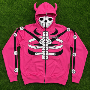 Sweat à capuche blanc squelette rose, costume de squelette imprimé en 3D pour Halloween, sweat à capuche zippé unisexe personnalisé - Product Image 6
