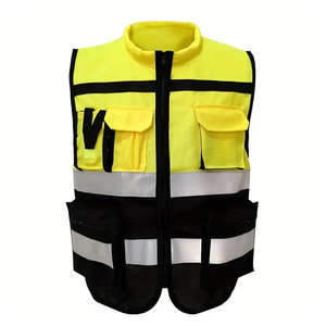 Men's <b>High</b> <b>Visibility</b> Breathable Canvas Security Vest Reflective Strips Yellow Safety Working Zipper O-Neck Safety Vest - Product Image 1