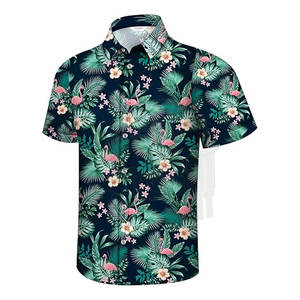 เสื้อเชิ้ตผู้ชาย OEM ผ้ากำมะหยี่ลายฮาวาย แขนสั้น ติดกระดุม เหมาะสำหรับใส่ไปเที่ยวทะเล ลายพิมพ์ทรอปิคอลสไตล์ฮาวาย ใส่สบายๆ ในวันหยุด - Product Image 1