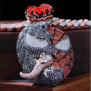 Pendentif masque de héros araignée en moissanite, bijoux hip-hop glacés, style super-héros, pendentif chaîne statement rouge et noir - Product Image 4