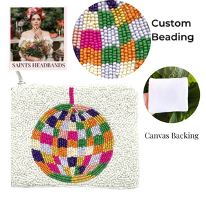 Handcrafted Beaded Ornament <b>Zip</b> <b>Pouch</b> Bag Women Designer Geometric Motif Coin Purse Cosmetic Organizer Gift OEM - Product Image 5