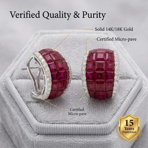 Ruby Diamond Hoop Earrings 18K White Gold Princess Cut Natural Ruby Invisible Setting Custom MOQ 1pc Wedding <b>Gift</b> Women's - Product Image 3