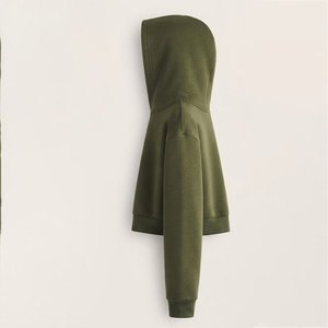 Novedades, Sudadera Corta con Capucha para Mujer, Color Verde Oliva, con Logotipo Personalizado, Manga Larga, Color Sólido, Informal, Tejida, para Otoño e Invierno - Product Image 4