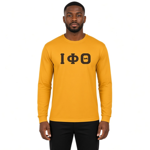 Iota Phi Theta Gold Men’s <b>Long</b> <b>Sleeve</b> <b>T</b>-<b>Shirt</b> <b>Black</b> Greek Letter Crew Neck Cotton Fraternity Casual Campus Apparel Pullover Tee - Product Image 1