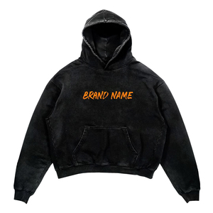 Sudadera con capucha negra para hombre de marca, de algodón French Terry, con estampado de letras y logo frontal, estilo streetwear de otoño, con efecto acid wash. - Product Image 1