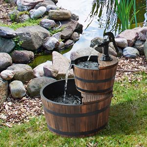 Fontana a Cascata a Doppio Livello con Barile, Elettrica, Autoportante in Legno per Giardino, Prato, Cortile, Parco e Decorazioni Esterne - Product Image 2
