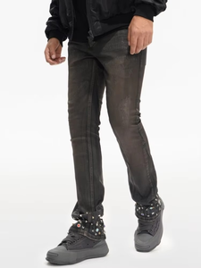 High Quality Cotton <b>Men</b> Jeans American Highstreet Brand Mid-Rise <b>Flare</b> Fit Rhinestone Rivets Vintage Wash Y2K <b>Men's</b> Denim Jeans - Product Image 2