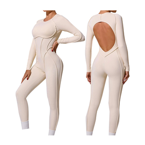 Quick Dry Running Jumpsuit Zipper Front Fitness <b>Romper</b> Long Sleeve - Product Image 4