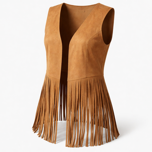 Cape en daim à franges personnalisée en gros |   Fabricant OEM et fournisseur de commandes en gros pour les gilets pour femmes - Product Image 3