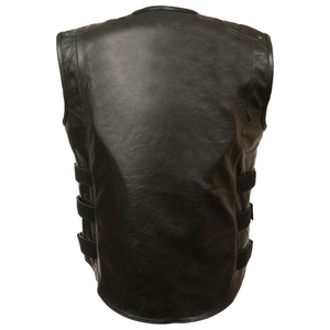 Chaleco de Motociclista de Cuero Genuino para Hombre, Cuello Redondo, Cierre de Cremallera, Color Sólido, Prenda Exterior de Otoño, Corte Regular - Product Image 2