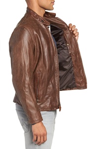 Vintage Brown <b>Leather</b> <b>Jacket</b> for <b>Men</b> - Zipper Closure - Stylish Outerwear - Motorcycle Casual Look - <b>leather</b> <b>jacket</b> for <b>men</b> - Product Image 2