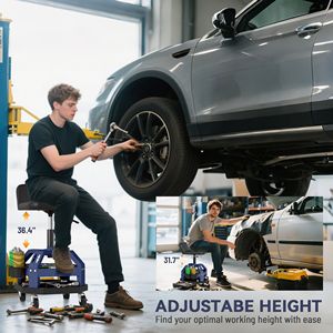 Sgabello da Officina Blu con Ruote a 360 Gradi, Capacità 300 LBS, Vassoio Porta Attrezzi e Altezza Regolabile per Riparazioni Auto - Product Image 5