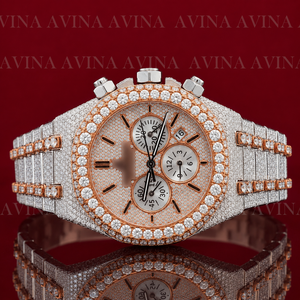 Luxury Iced Out Moissanite <b>Chronograph</b> Watch for Men | Full Pave Rose Gold Diamond Watch | Stainless Steel Hip Hop Timepiece - Product Image 2