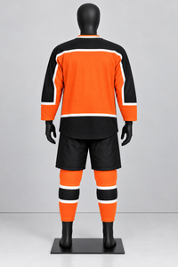 Jersey de Hockey sobre Hielo Personalizado, Uniforme de Equipo Sublimado, Ropa Deportiva Transpirable de Poliéster, Panel Naranja, Negro y Blanco - Product Image 6