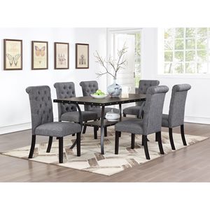 Classic Natural Wooden Rectangle <b>Top</b> <b>Dining</b> <b>Table</b> with 6 Side Chairs Charcoal Fabric Tufted <b>Top</b> Back <b>Dining</b> Room Furniture Set - Product Image 1