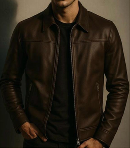 Veste d'hiver pour homme en cuir véritable de haute qualité avec col montant et logo frontal, nouveau design, vente en gros - Product Image 2