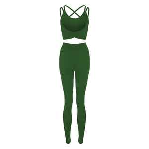 Ensemble de yoga pour femmes de haute qualité, marque privée, 2 pièces, col en V, longueur genou, Spandex/Polyester, extensible, fitness, gym, yoga, vert, OEM - Product Image 3