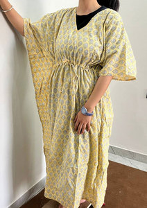 Vestido Largo Kaftan Estampado de Algodón Suave y Transpirable para Uso Diario y Casual - Product Image 2