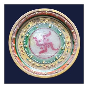 <b>Elephant</b> Theme White Marble Gold Painted Plate White Makrana Marble Plate for <b>Gifts</b> Historical Picture Marble Gold Painted Plate - Product Image 2