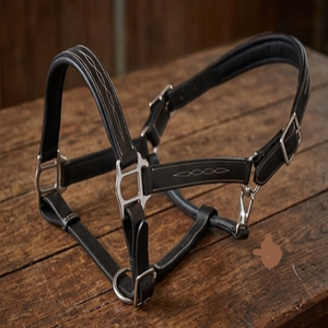 Longe pour cheval en cuir double épaisseur marron Havana, avec surpiqûres décoratives durables et rembourrage confortable en cuir de vache, ferrures en laiton. - Product Image 5