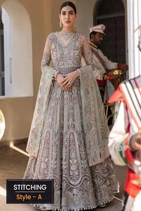 Premium Pakistani Bridle Dress Peach Pink Pastel Layered Farshi Lehnga Featuring Exquisite Silver Kora Dabka Handwork - Product Image 4