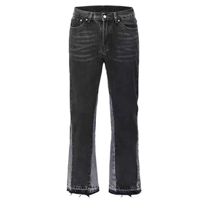 New Arrival Custom Manufacturer Mid Waist Skinny Denim <b>Flared</b> Pants for <b>Men</b> Wide Leg Anti-Wrinkle Flame Design 100% Cotton - Product Image 1