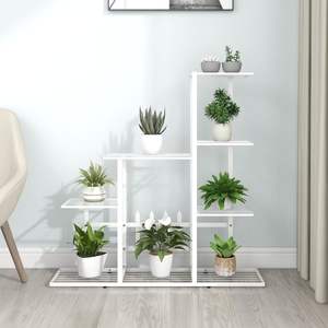 Support de plante en métal blanc durable, support de fleurs moyen pour meubles d'extérieur - Product Image 1