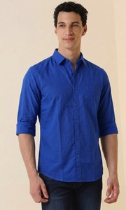 Enovate Men's Double Breasted Solid Color Long Sleeve Casual Shirt Turn-<b>down</b> Collar Breathable Woven Poplin Cotton Back Neck - Product Image 2