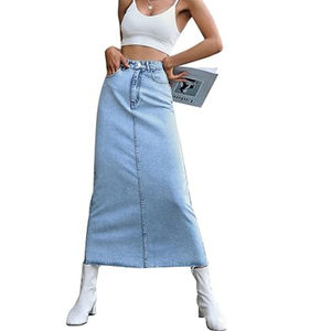 Falda vaquera de mujer hasta la rodilla, 100% poliéster, con cordón, color liso, transpirable, diseño casual de trompeta/sirena, esencial para la noche. - Product Image 4
